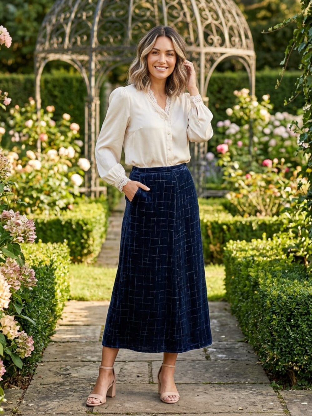 Vtg 90s y2k emanuel Ungaro printed blue velvet maxi skirt